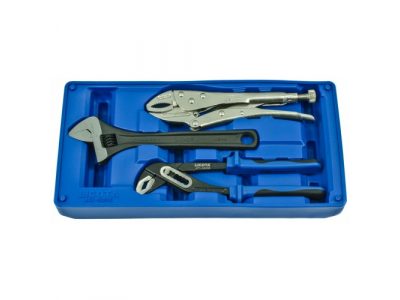 Набор: ручные тиски, переставные клещи, разводной ключ, в ложементе-кейсе